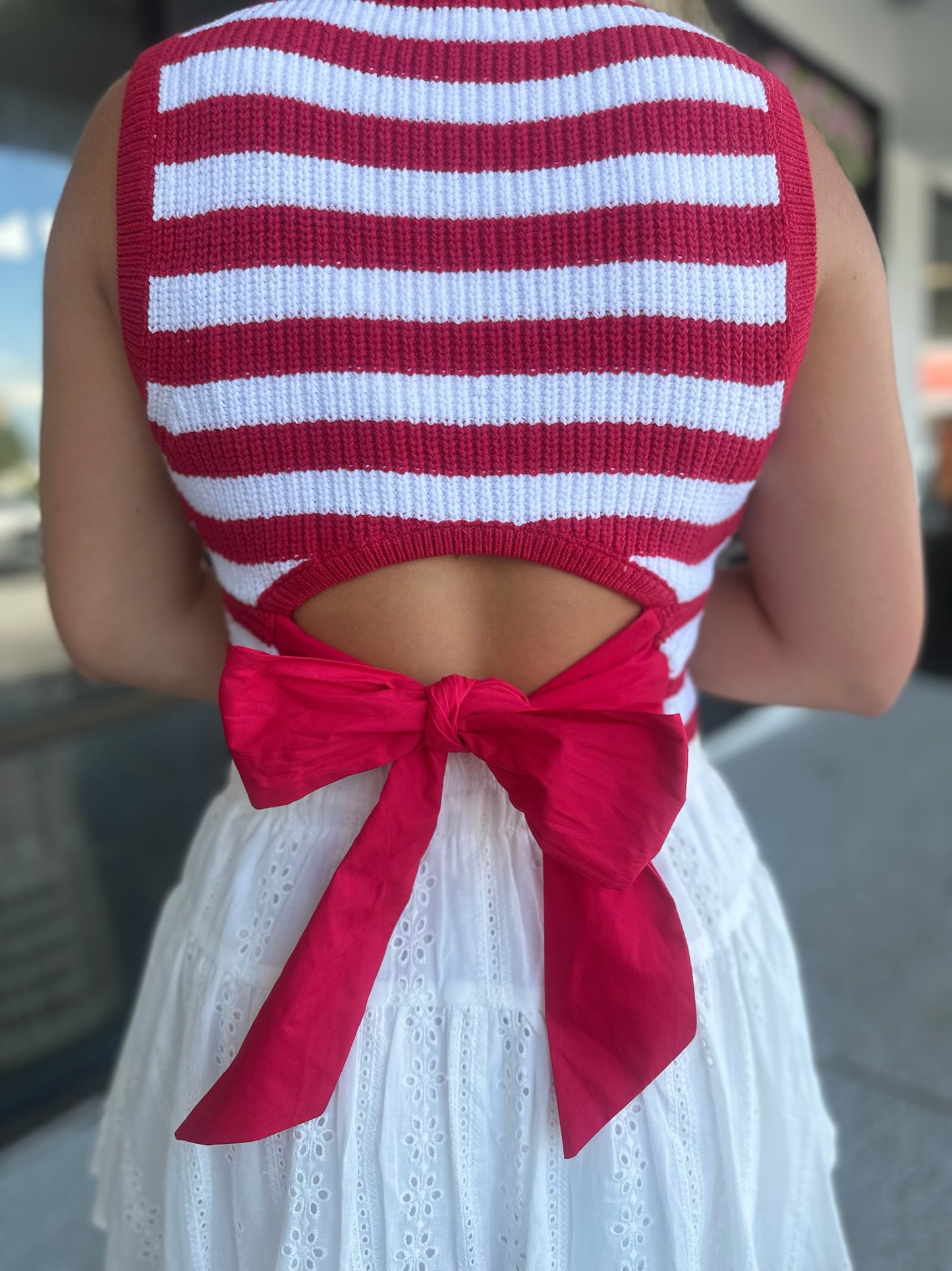 Back of the Line top - red/white stripe