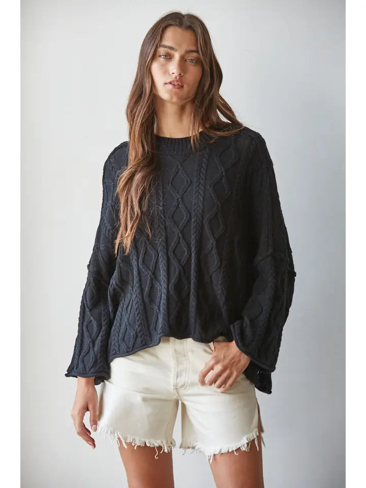 Lioness Cable Knit Sweater Sweaters - black