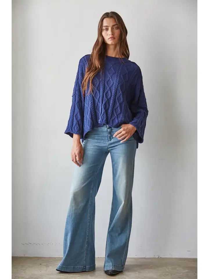 Lioness Cable Knit Sweater Sweaters - dark navy