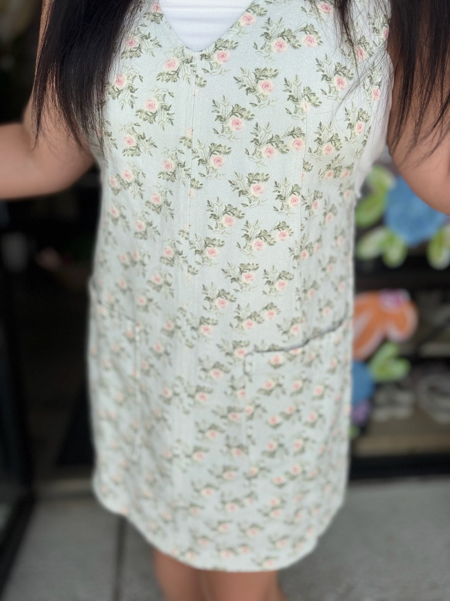 Denim Overall Mini Dress- Sage
