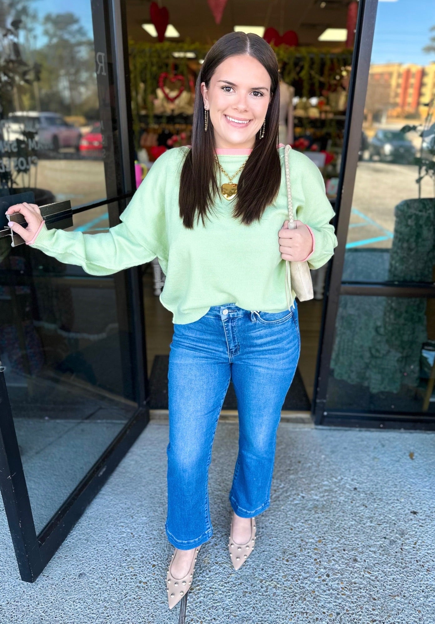 Double Contrast Babe Top - Matcha/melon