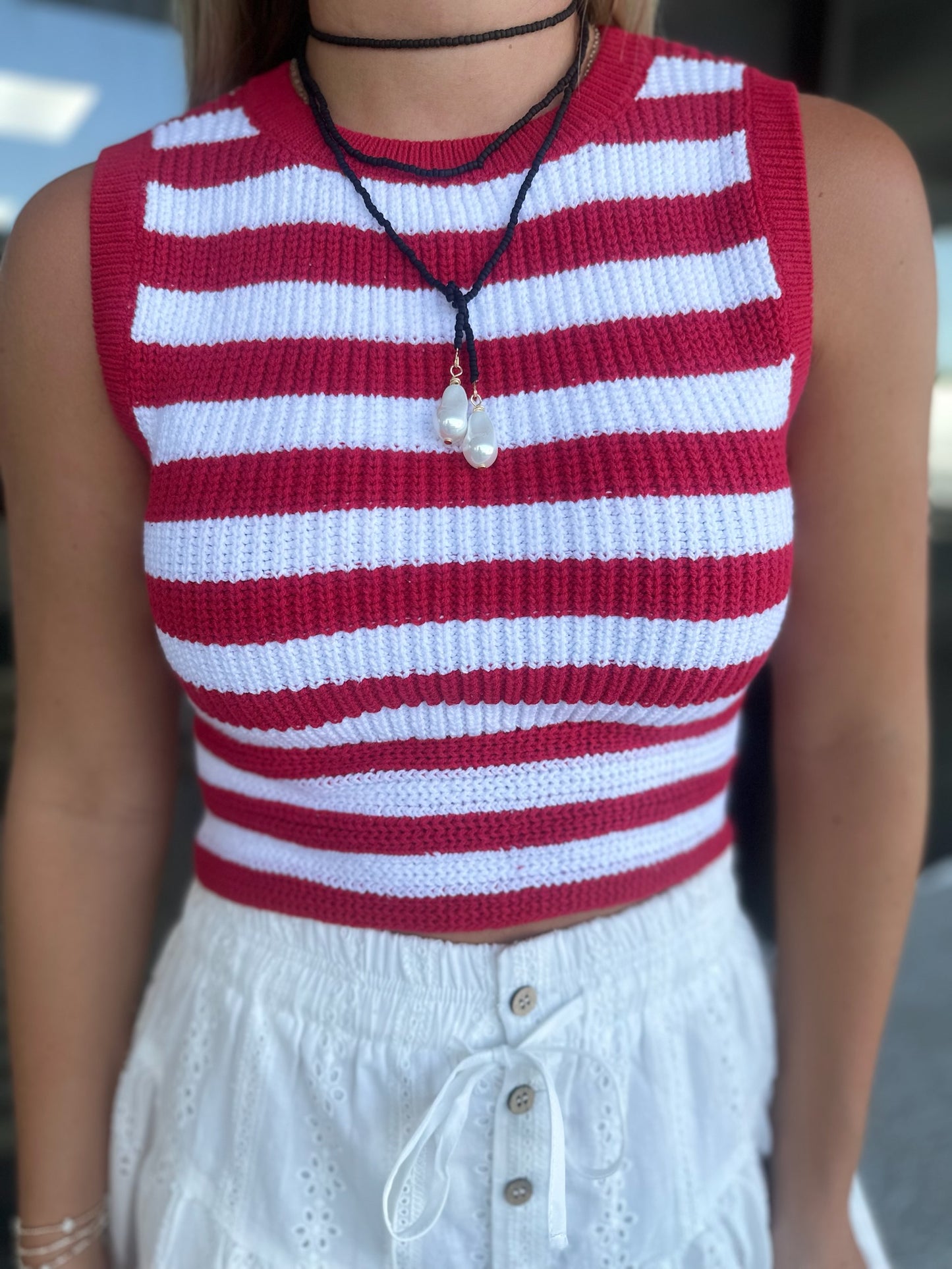 Back of the Line top - red/white stripe