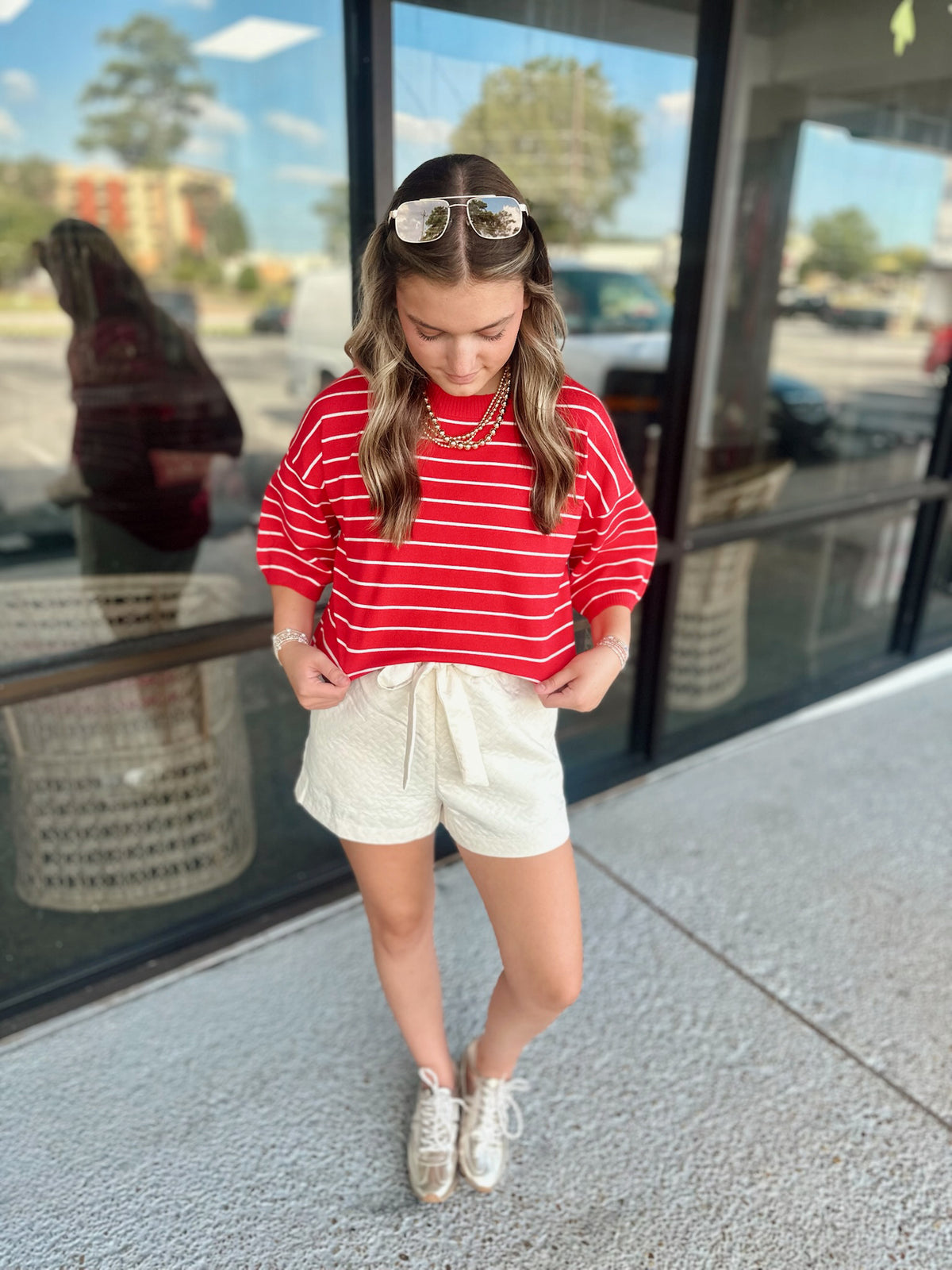 Striped Get Away Top - red