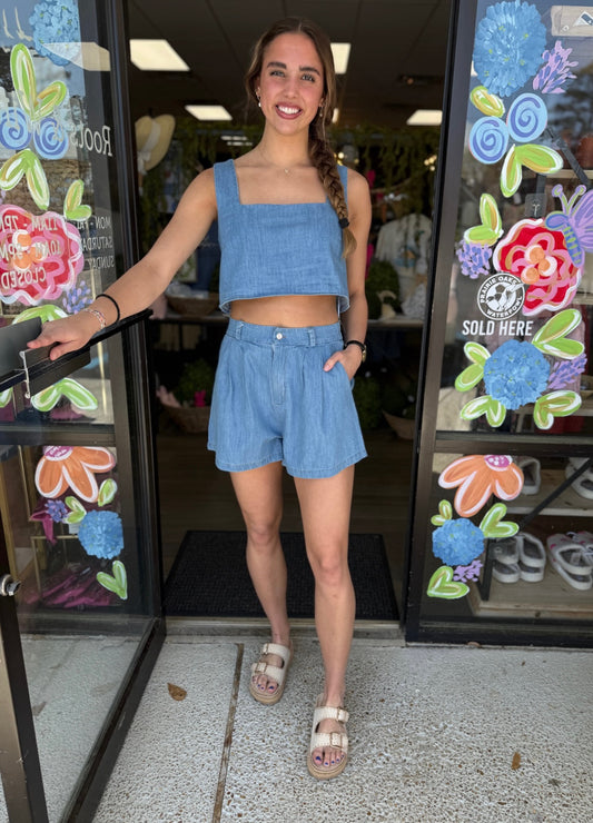 DENIM SLEEVELESS SET