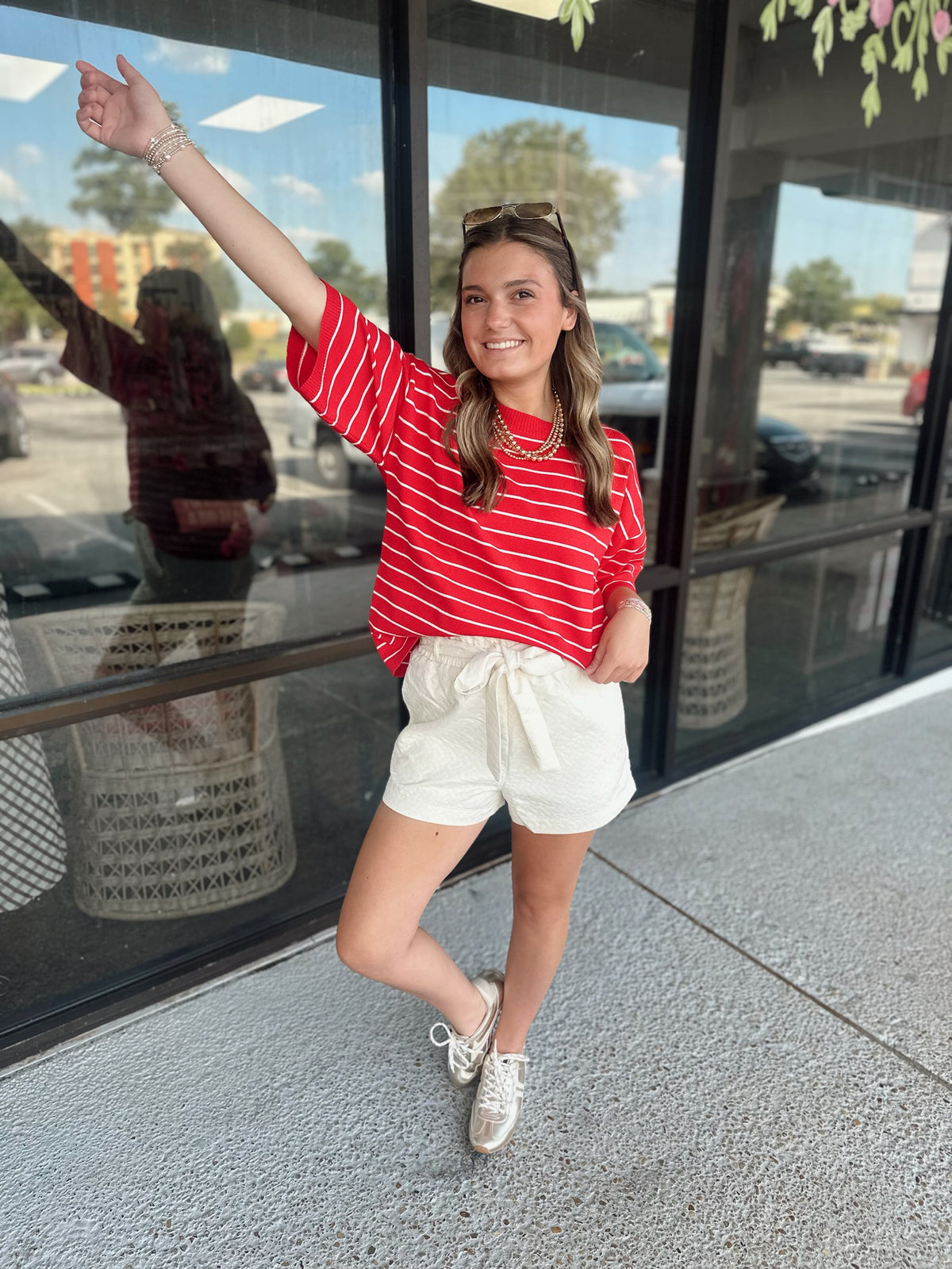 Striped Get Away Top - red