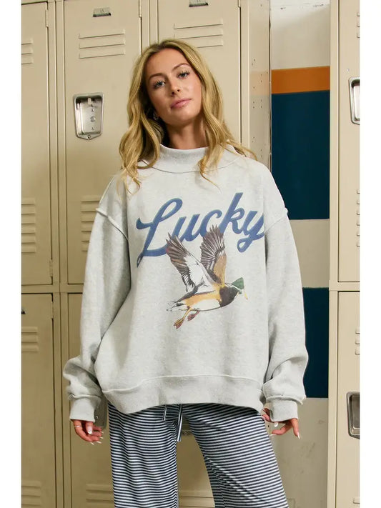 Lucky Mallard Mockneck - heather grey