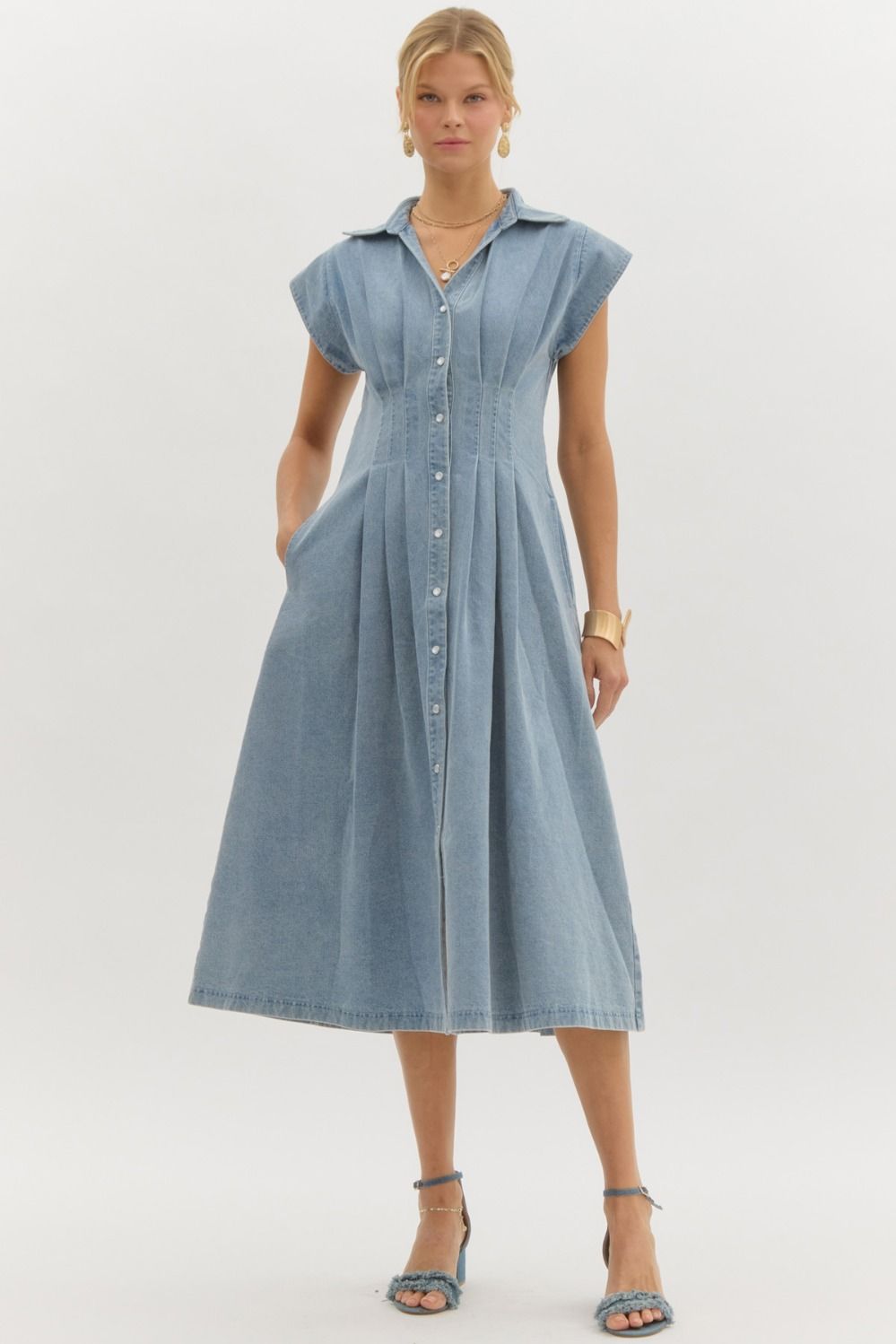 Denim Pintuck midi