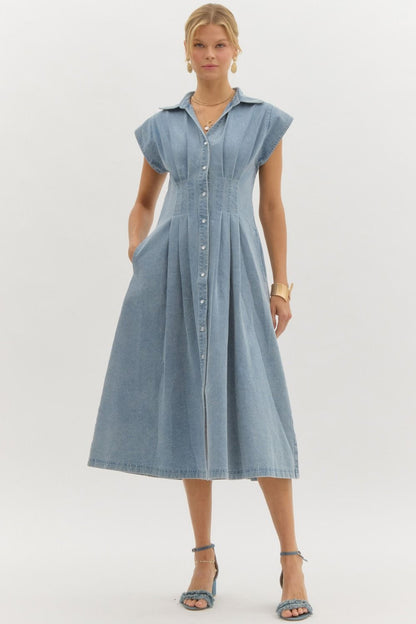 Denim Pintuck midi