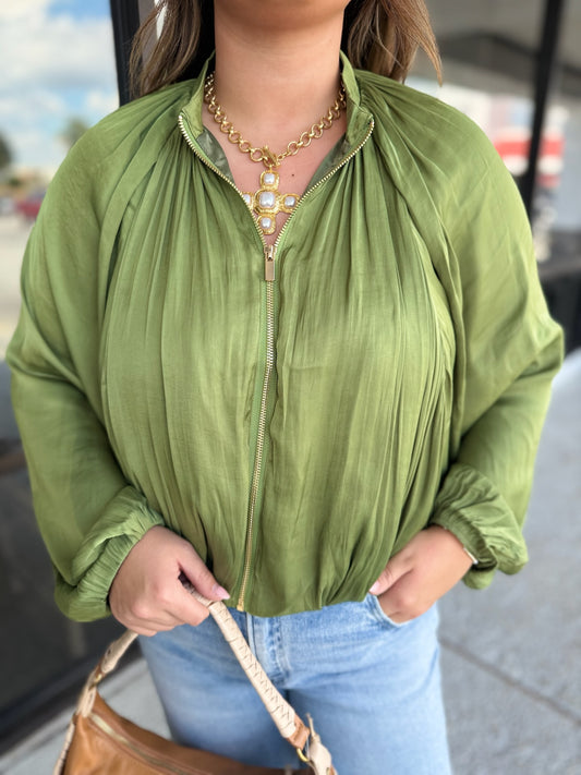 Satin Dreams Jacket - olive