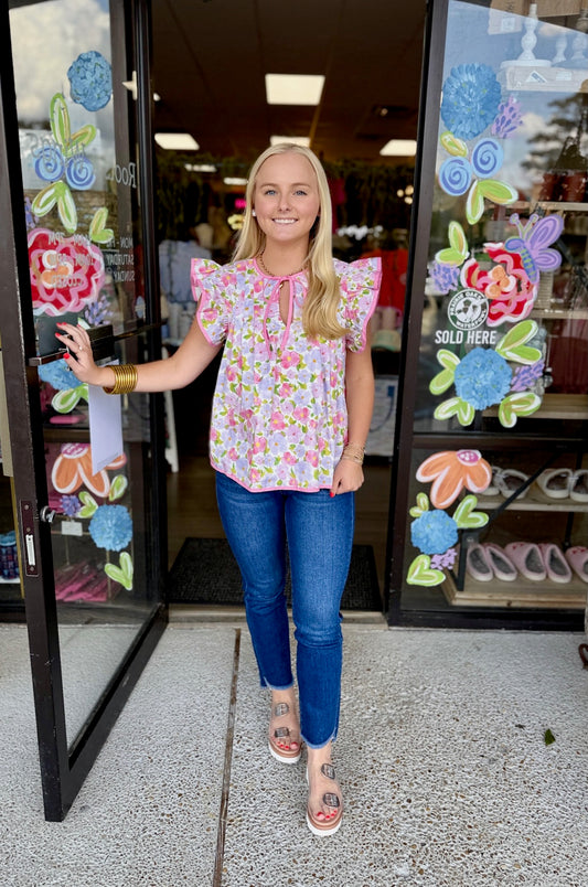 Floral Print Contrast Top