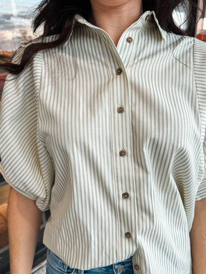 STRIPE BUTTON DOWN SHIRT-SAGE