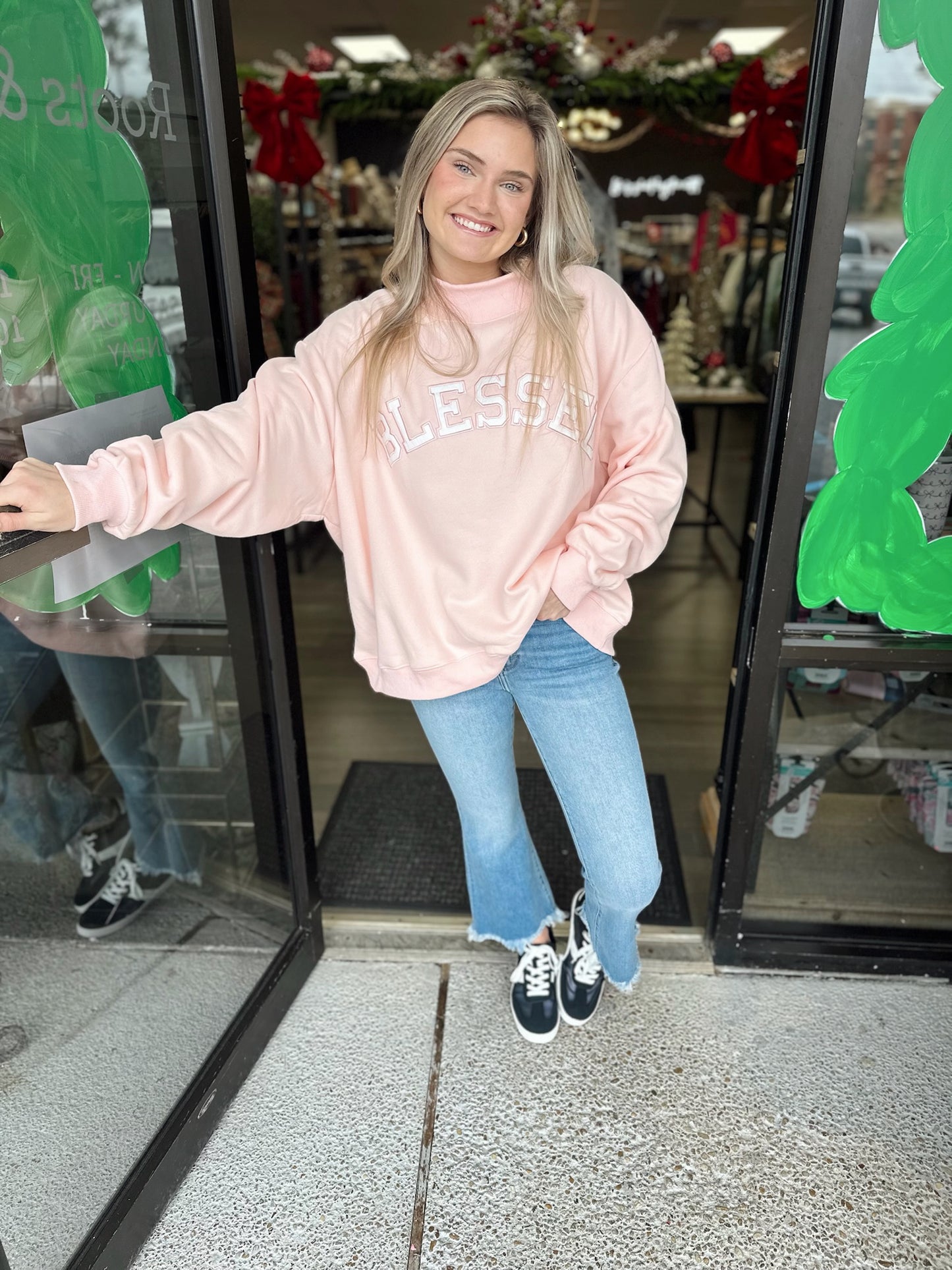 Blessed Embroidered Mockneck-Baby Pink