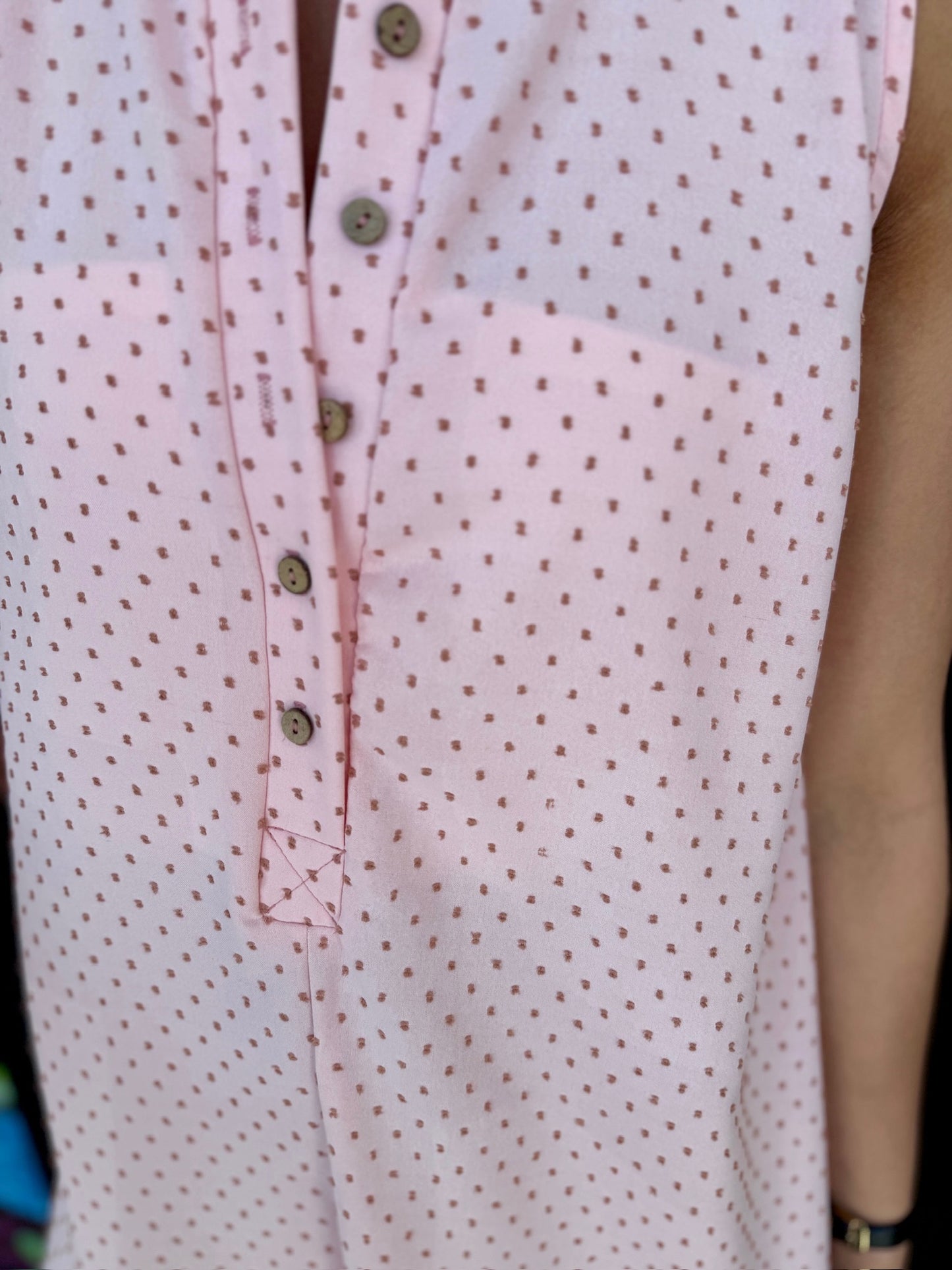 Embroidered Dot Print Romper-Blush