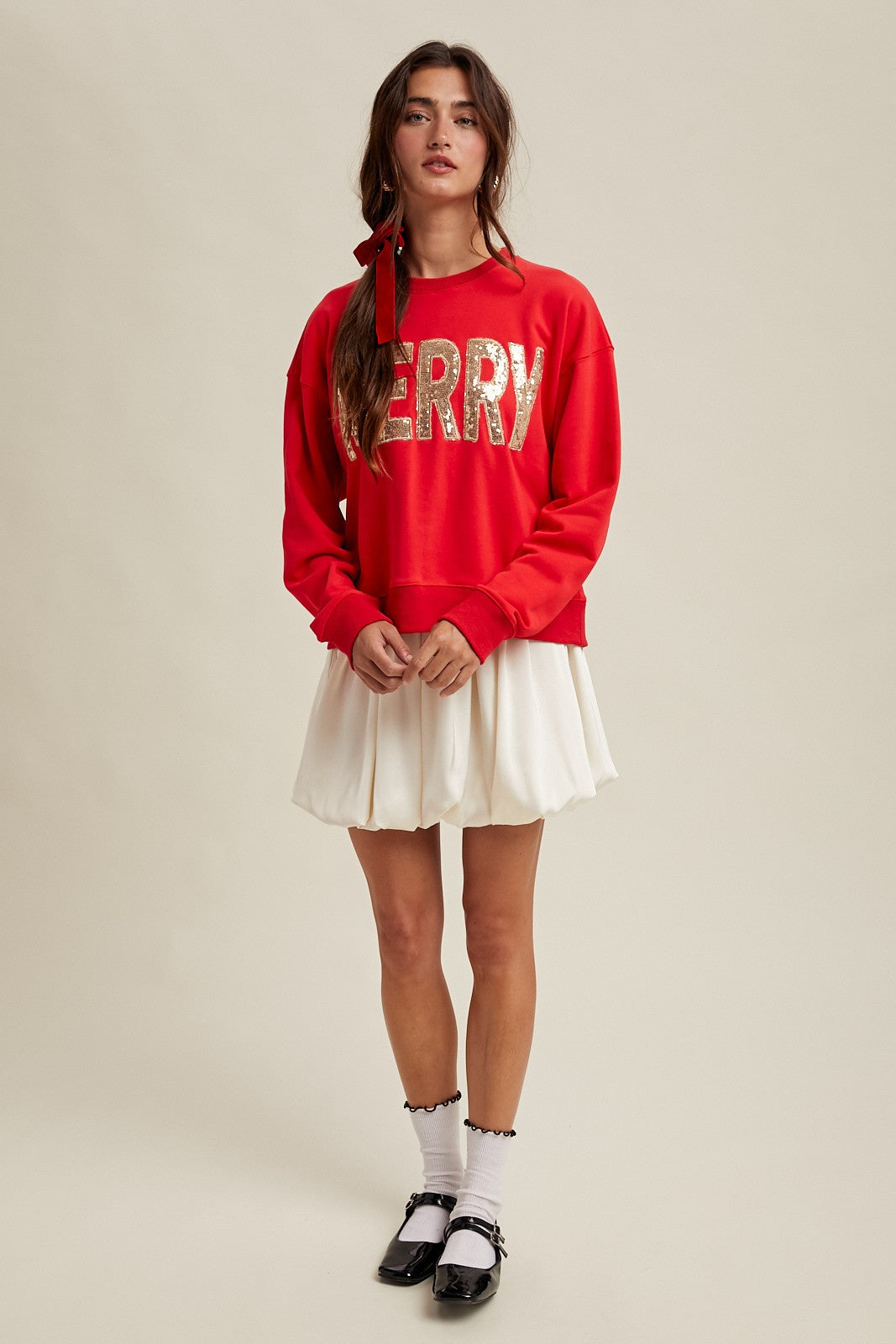 Merry Sequin Sweatshirt - Red/Gold