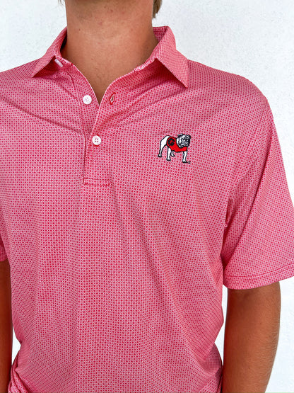 HAIRLINE STRIPE STANDING BULLDOG PERFORMANCE POLO-RED