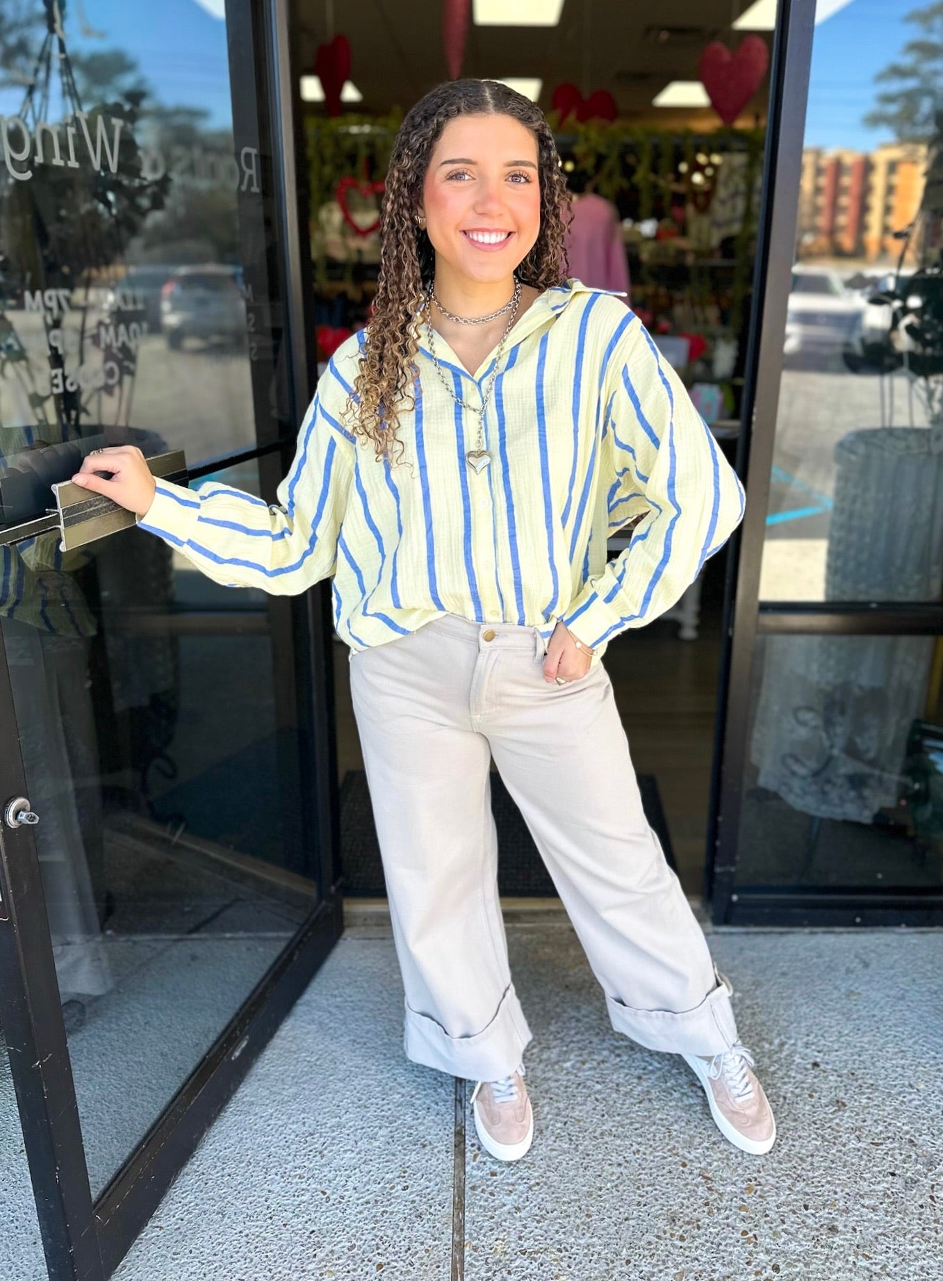 Dolman Cutie Top- butter/Blue Stripe