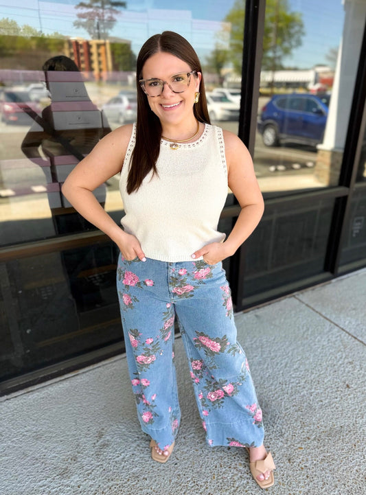 Floral Honey Denim - light blue