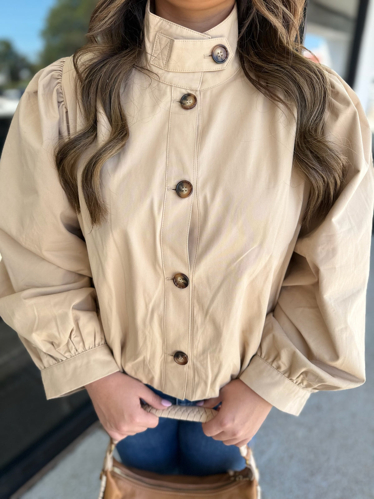 Funnel-Neck Jacket - dark beige