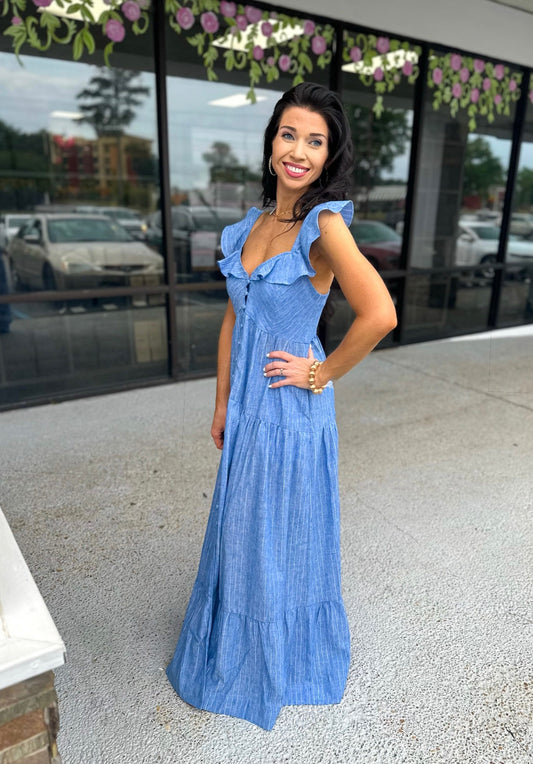Ruffle Kiss Maxi - Chambray