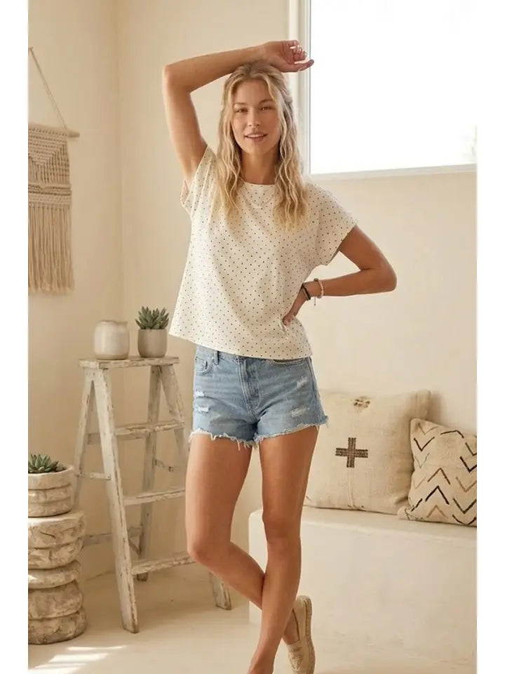 Scuba Polka Dot Relaxed Top - white/black