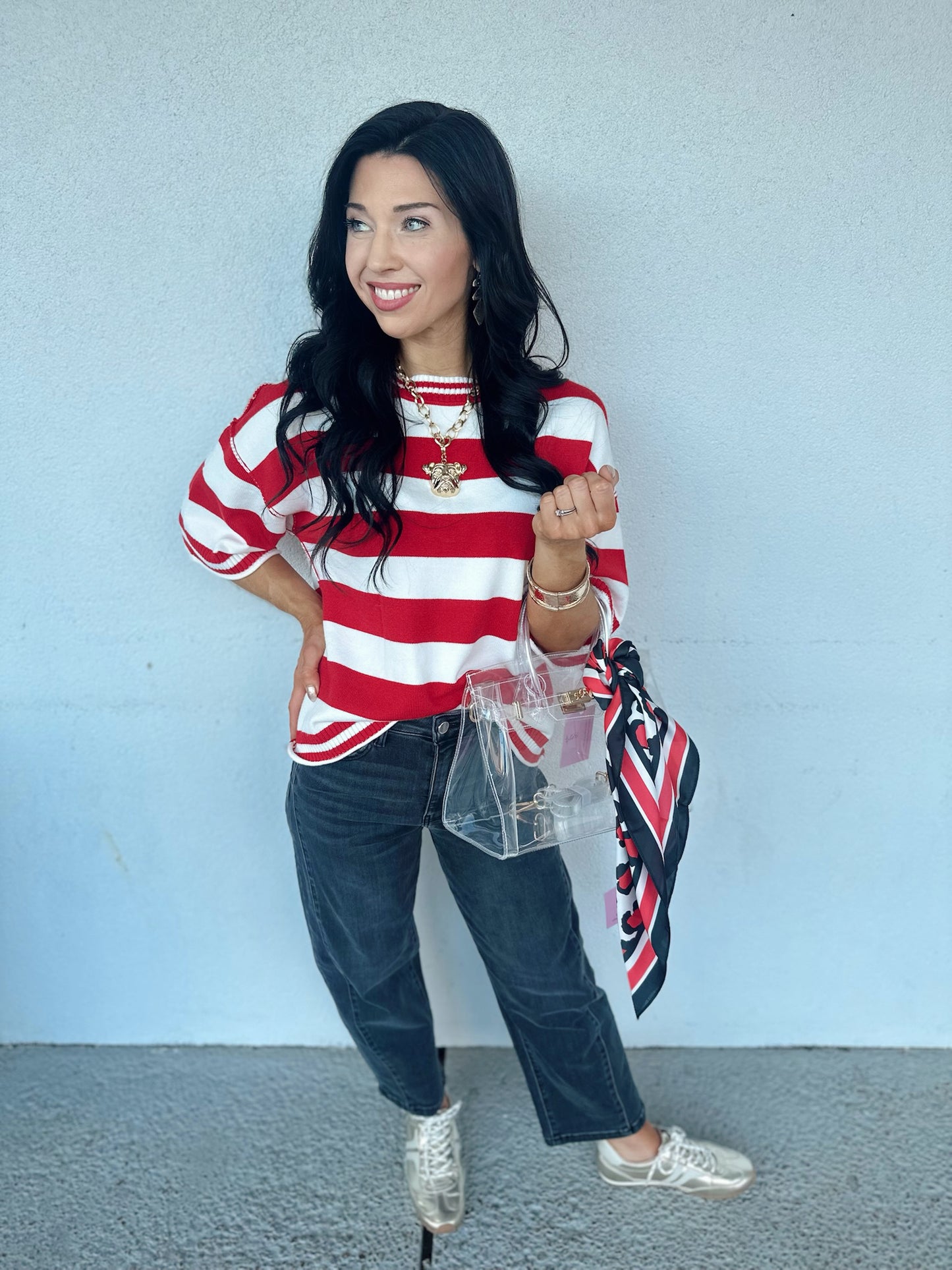 Gameday stripe cutie - red/white