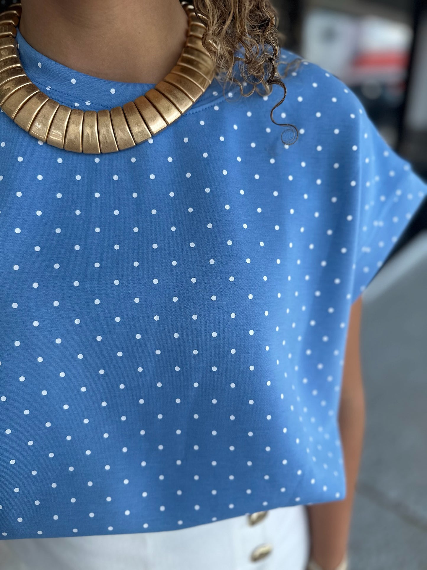Scuba Polka Dot Relaxed Top - white/blue