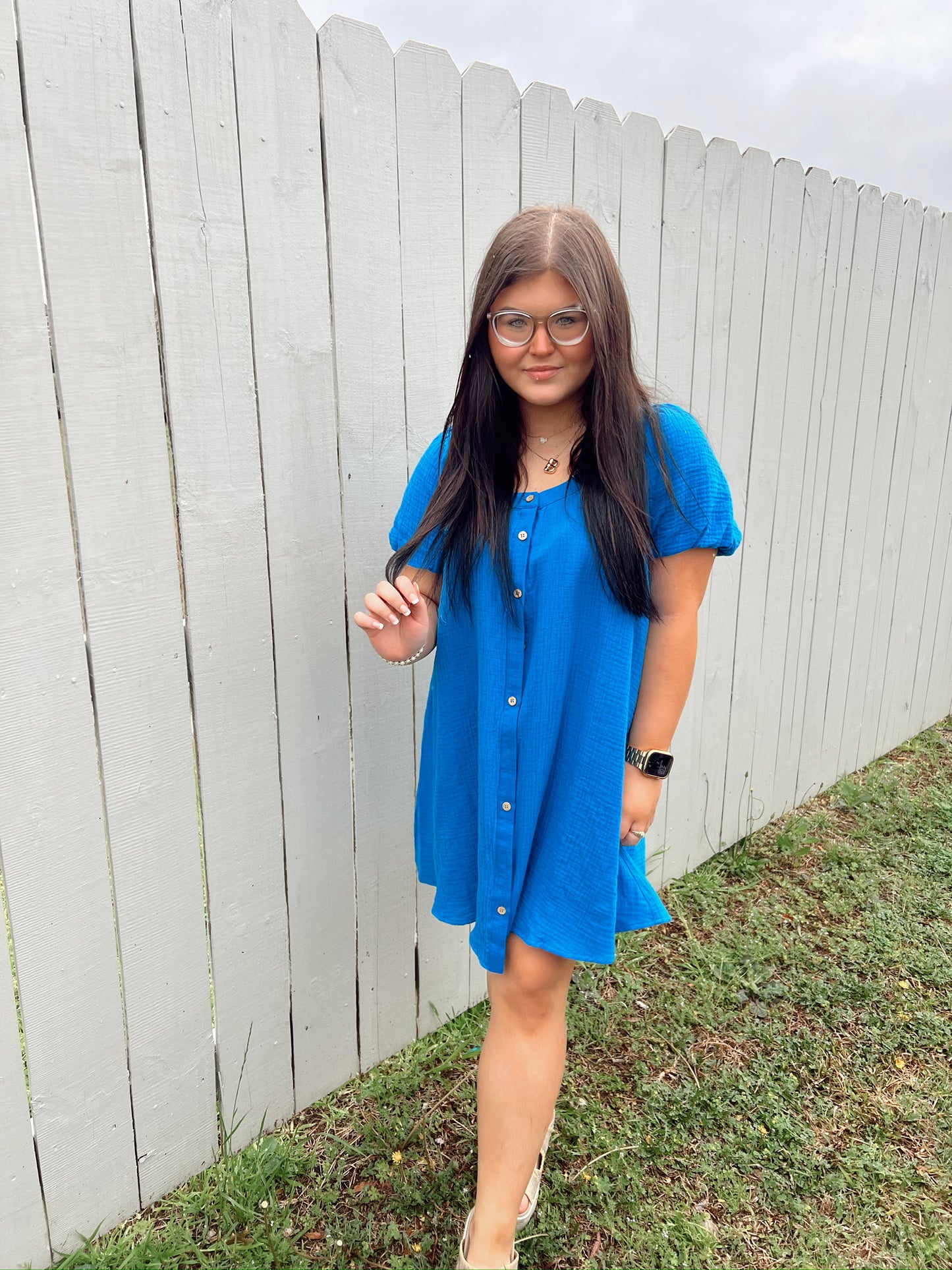 Buttoned Kiss Dress- Blue