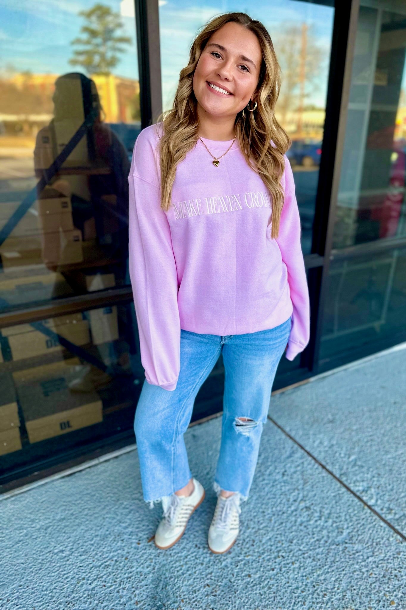 MAKE HEAVEN CROWDED Embroidered Fleece Heavyweight Sweatshirt