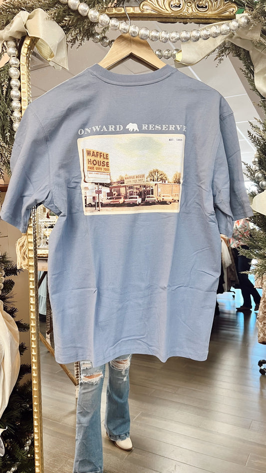 Waffle House Postcard Tee-washed blue