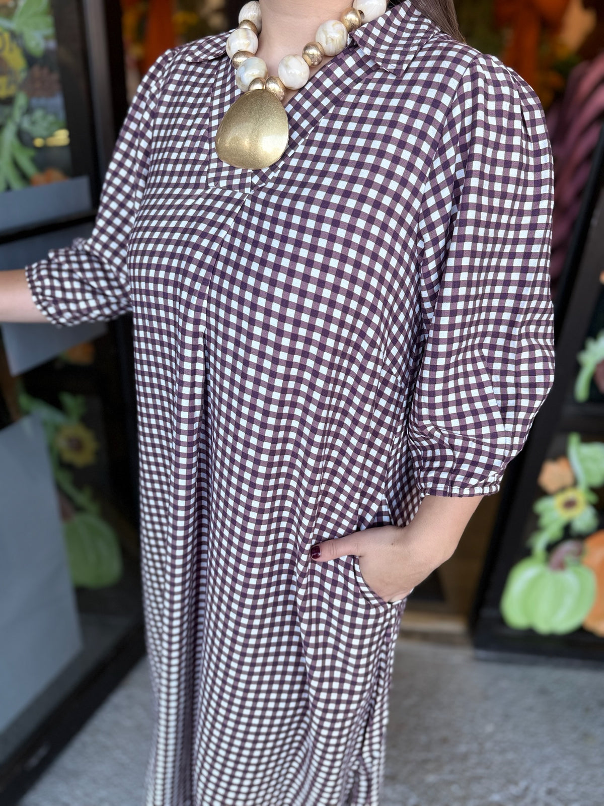 Check Please Midi - red brown