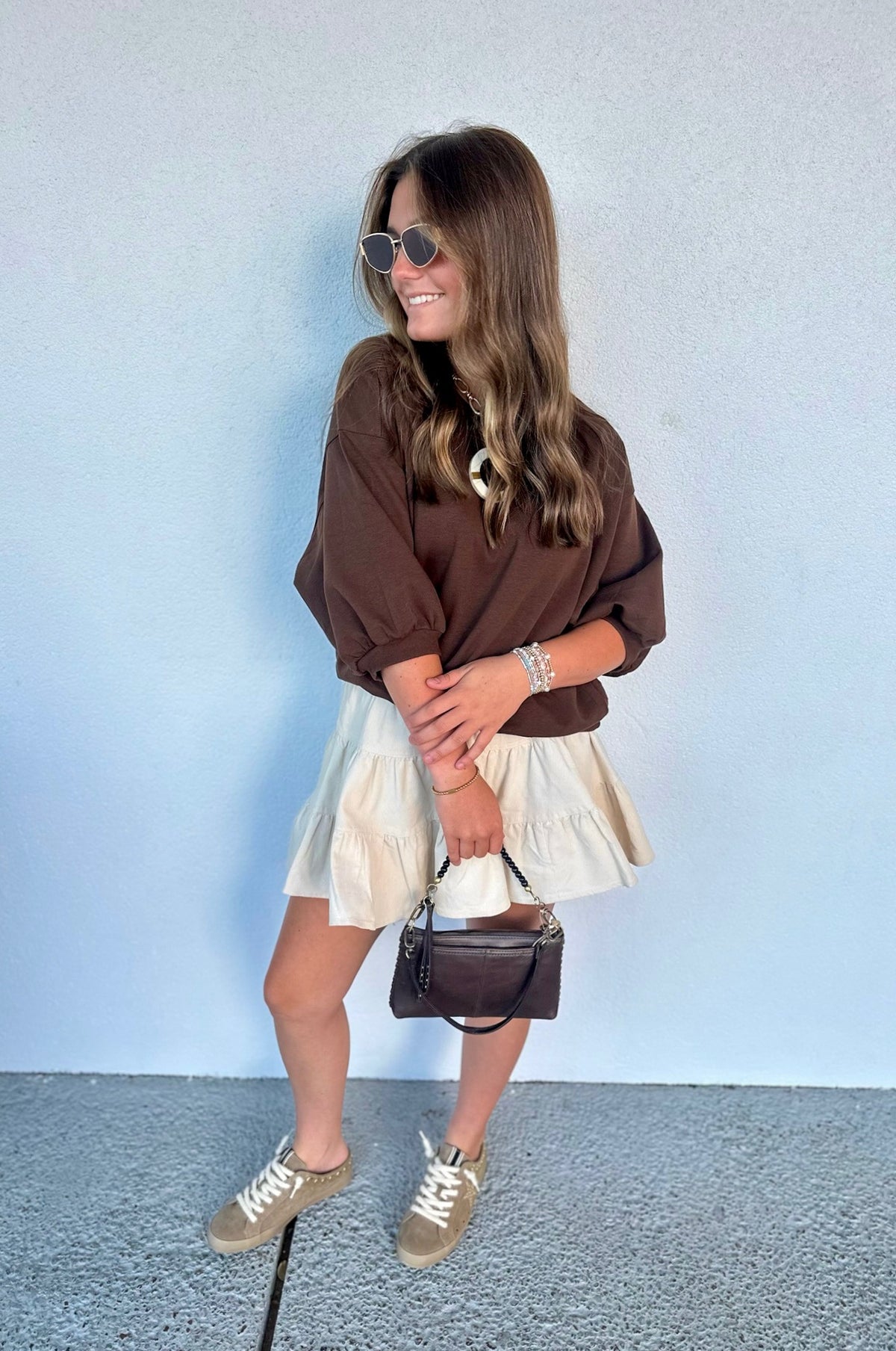 High Noon Tiered Mini Skirt Woven - beige