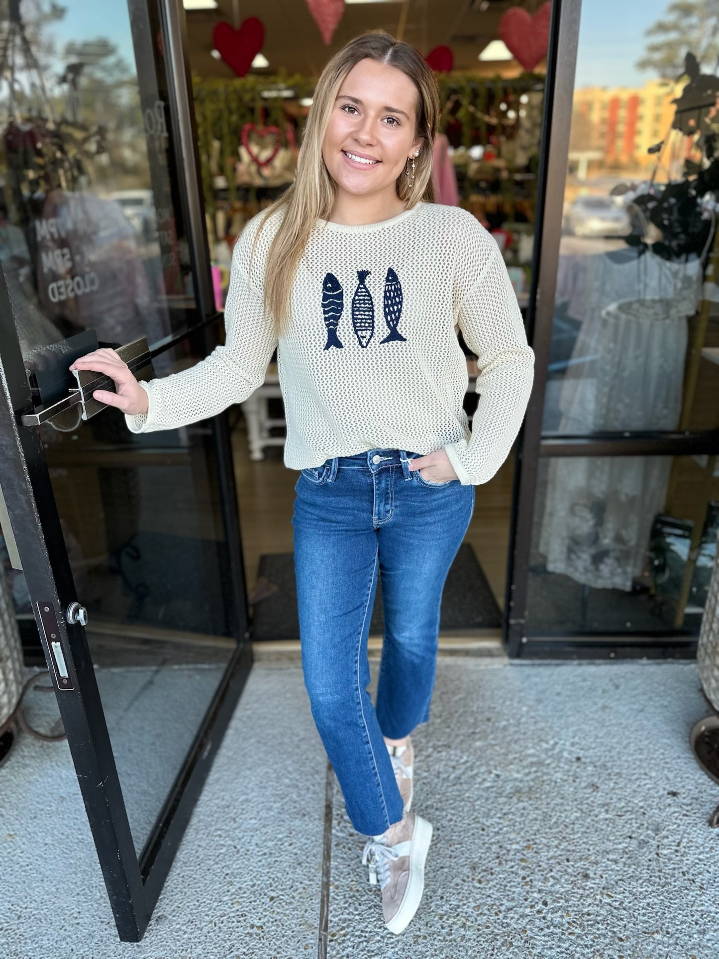 Fish Trio Sweater - natural/navy