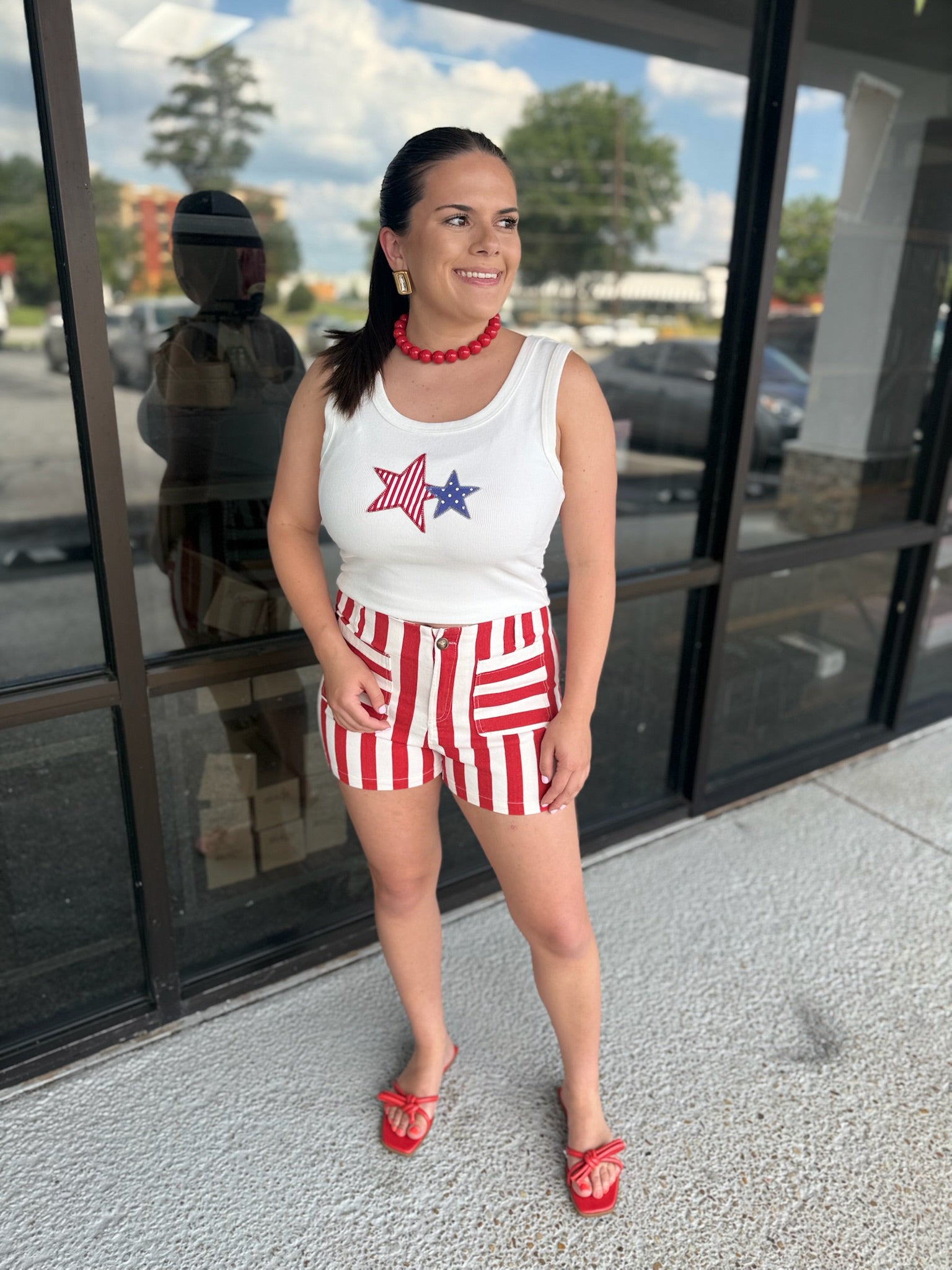 Striped July Shorts - tomato – Roots & Wings Boutique
