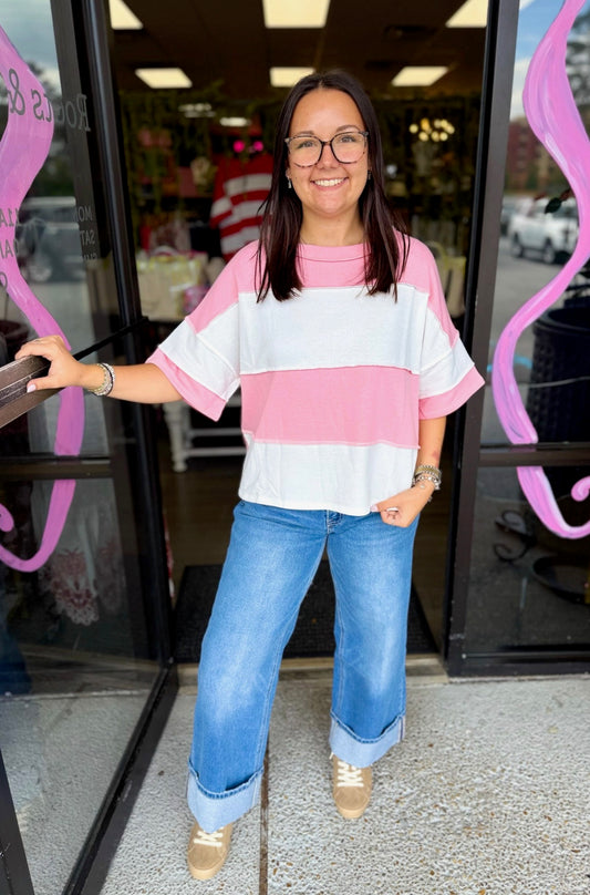 Terry Colorblock Top - dk pink