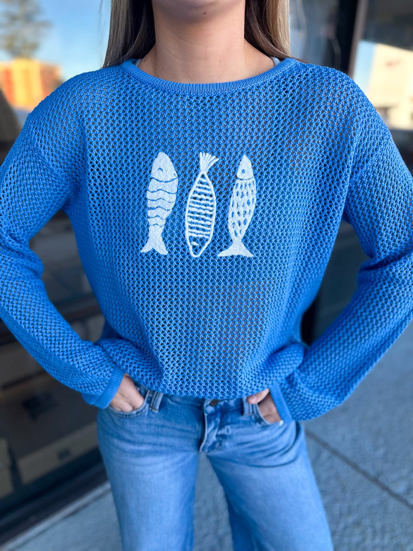 Fish Trio Sweater - blue/white