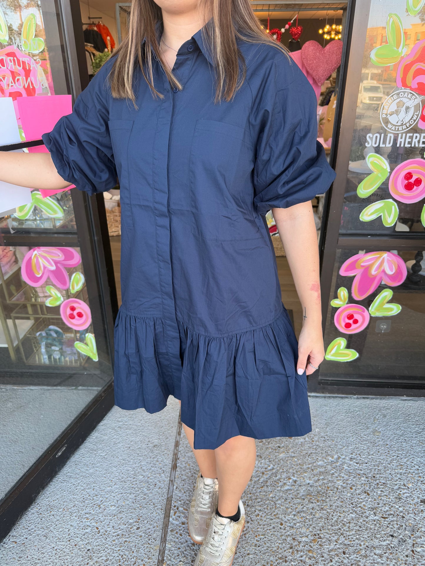 Poplin Puff Sleeve Shirt Dress