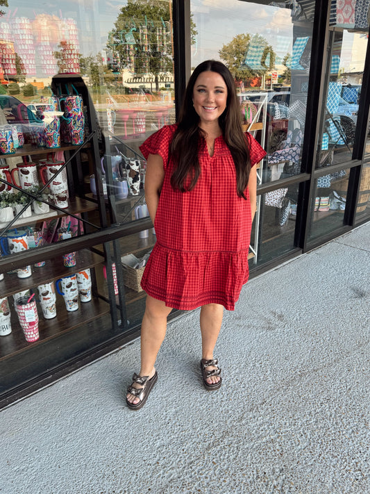 Gingham Girl Dress- Red