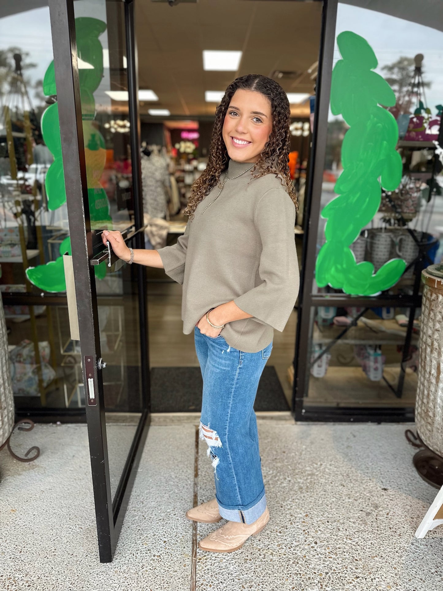 Mock Neck Bell Sleeve