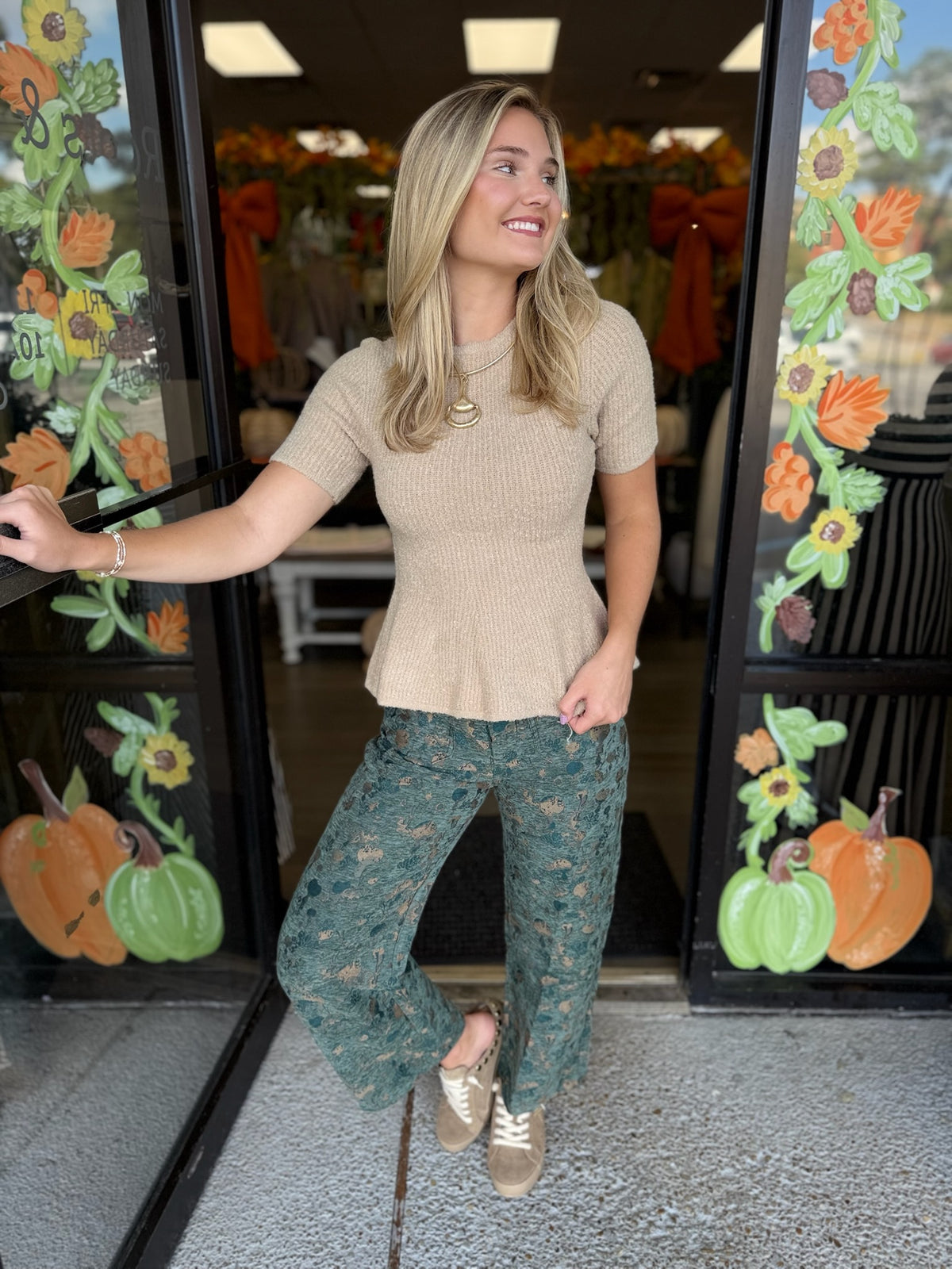 Gold Button Velvet Cutie - olive