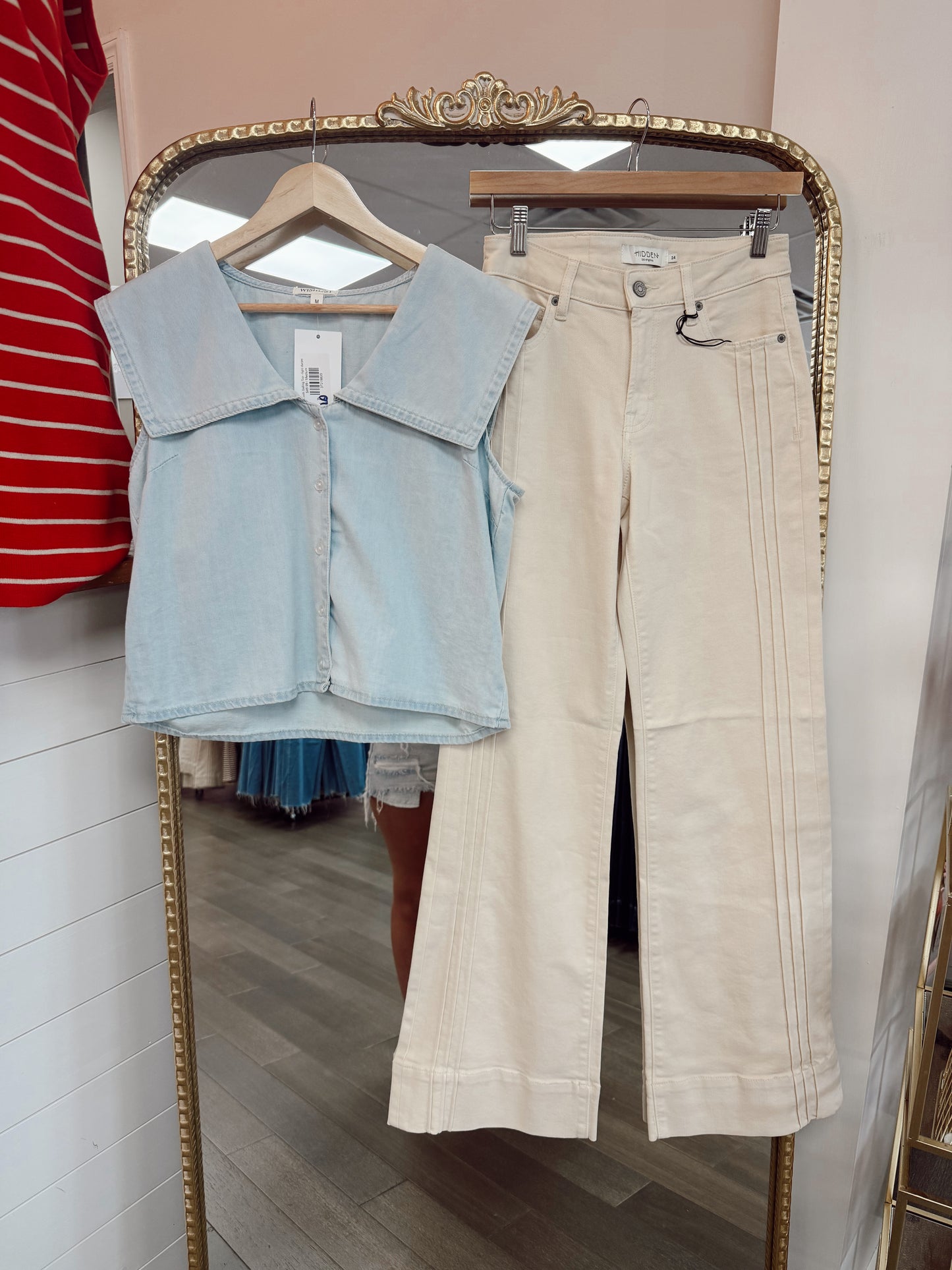 Ecru Pintuck Mid Rise Denim