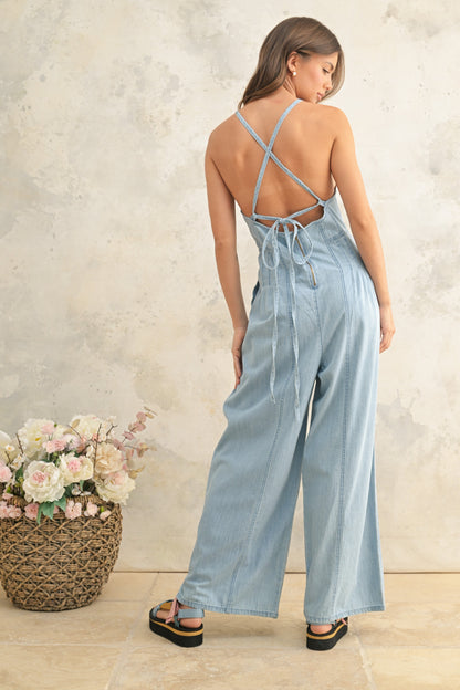 CHAMBRAY FABRIC JUMPSUIT- LIGHT DENIM