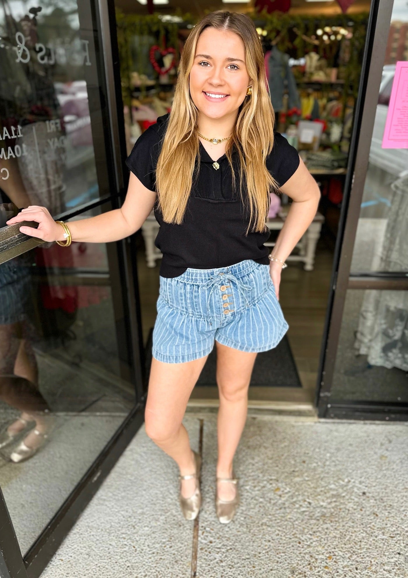 Pumpkin Patch Cutie Stripe Denim Shorts
