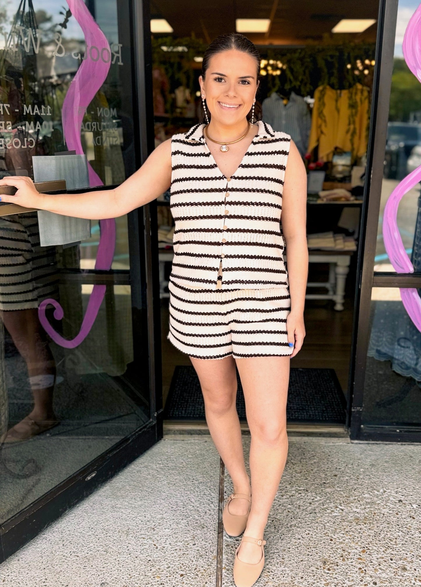 Alicia Set - cream/brown stripe