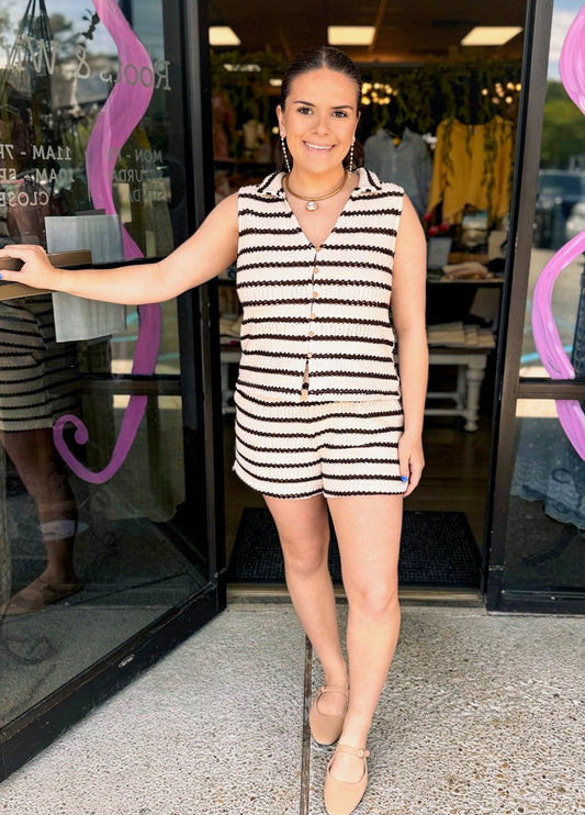 Alicia Set - cream/brown stripe
