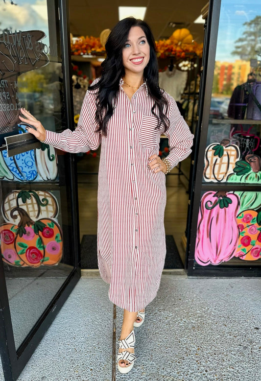 Victoria Striped Maxi-Rust