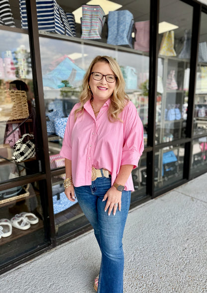 SLIGHTY HI-LOW BUTTON-UP SHIRT-HIBISCUS