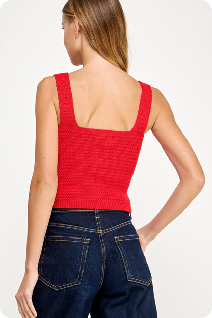 Button Crochet Crop Top- Red