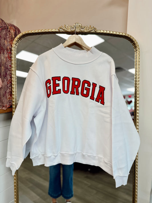 GEORGIA Embroidered Mockneck - White