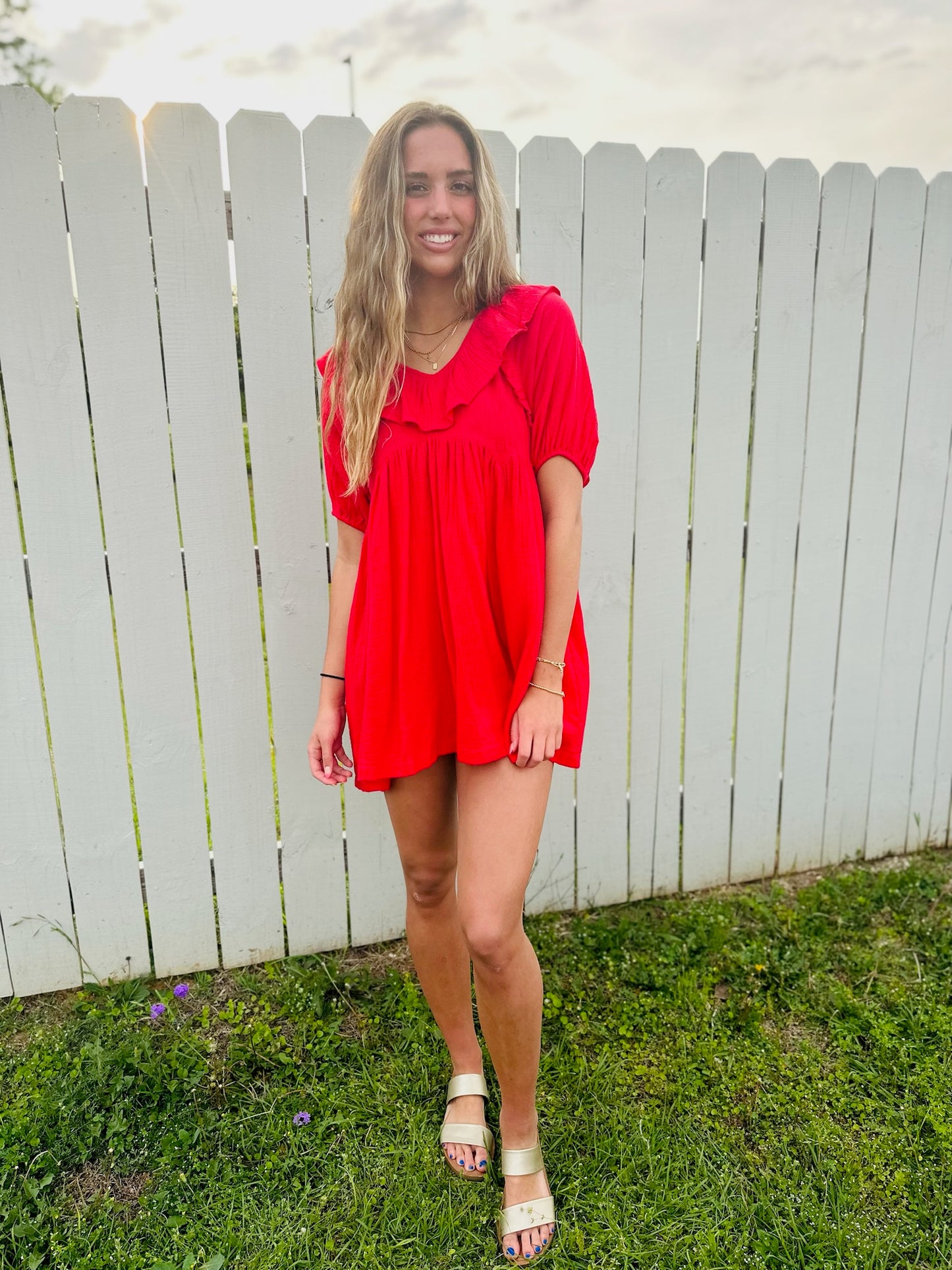 Baby Doll Mini Dress- Red