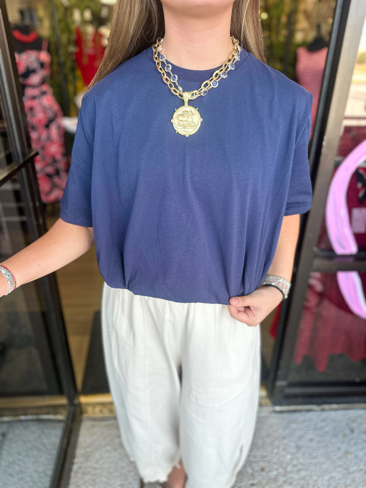 Elevated Bubble Top - navy